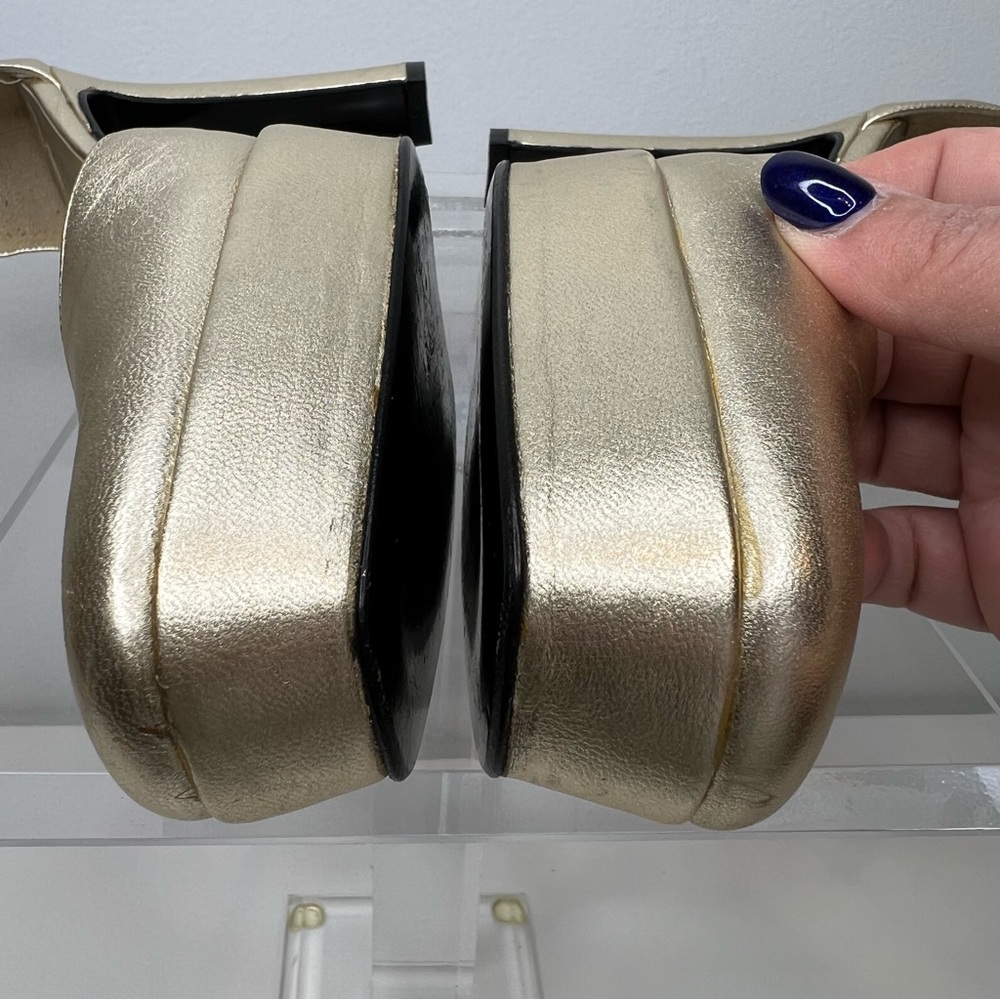 Gucci Metallic Gold Platform Ankle-Strap Pumps - Picture 15 of 16